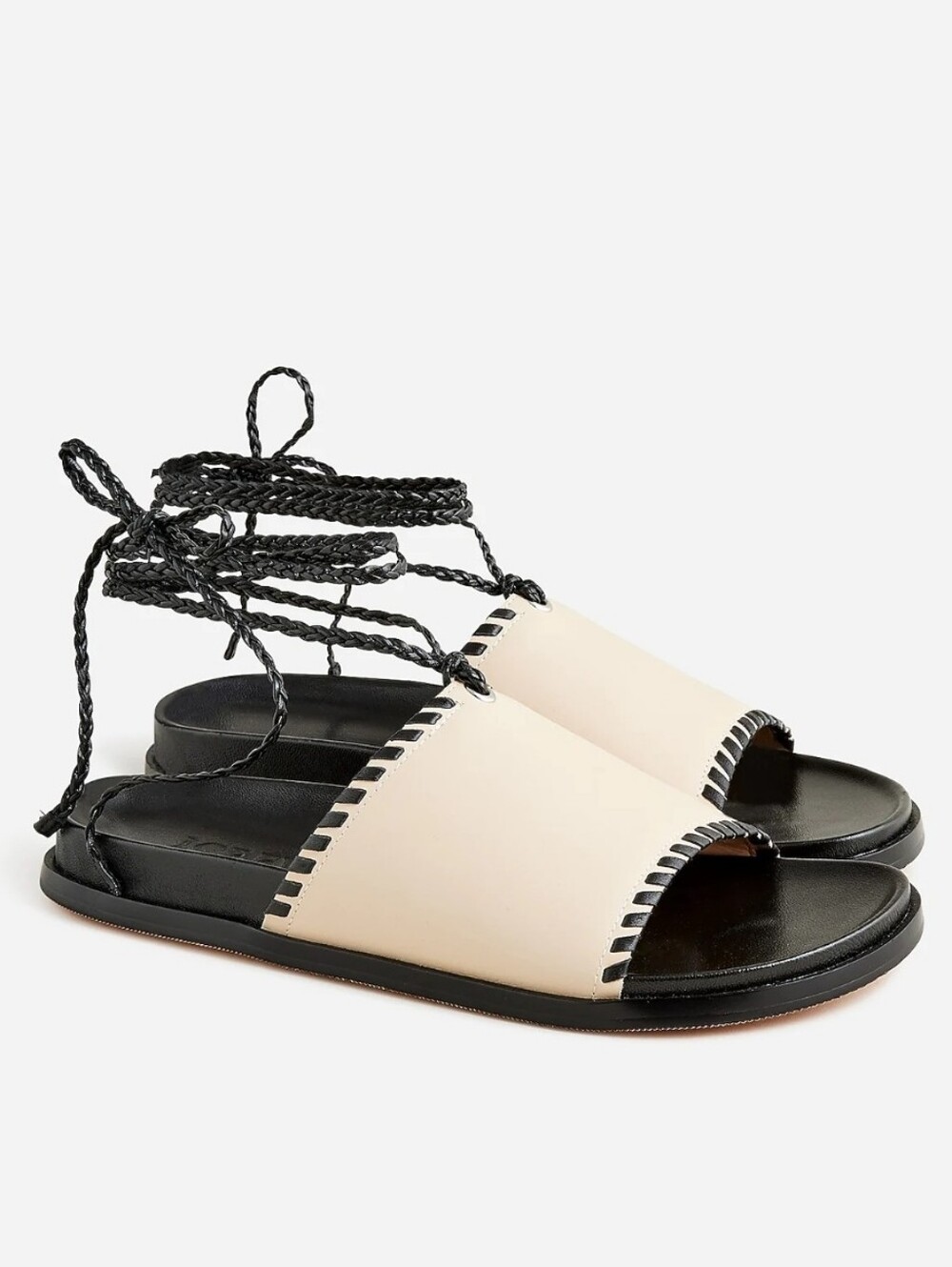 J. Crew Colbie Braided Lace-up Sandals In Leather Cream & Black Beach Chic Sz 8